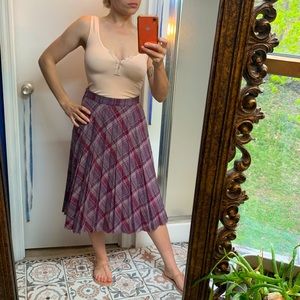 Vintage Wool plaid 70s pleat midi a-line skirt xs